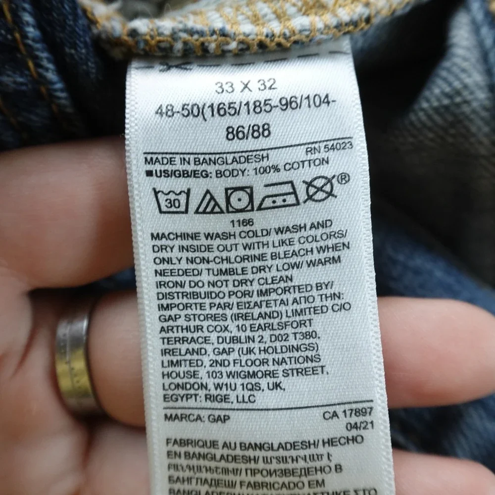 Gap Jeans Mens 32X32 Dark Blue Denim Pants 1969 Standard Straight Faded Whisker
